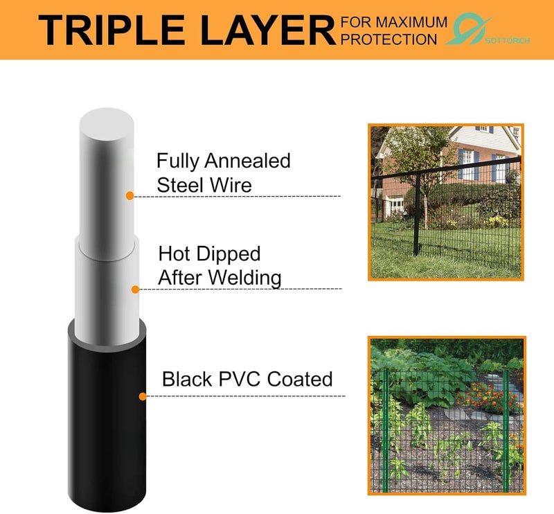 SOTTORICH Wire Fence 24in x 50ft, 2X 3 16GA, Black PVC Coated Garden Fence for Yard Garden Border Fencing Roll Vinyl Coating Metal Wire Mesh for Yard Vegetable Plant Protection Poultry Netting - Image 3